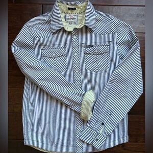 Y2K Wrangler Blue & Yellow Striped Snap Up